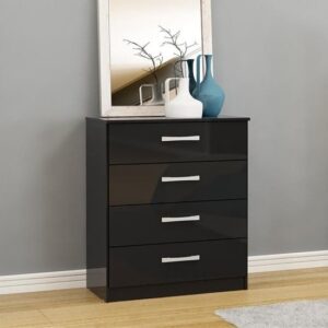 Carola Chest Of Drawers In Black High Gloss With 4 Drawers