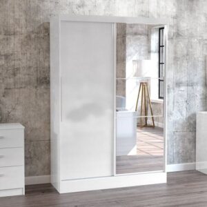 Carola Mirrored Sliding Wardrobe In White High Gloss