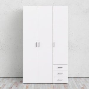 Scalia Wooden Wardrobe In White With 3 Doors 3 Drawers