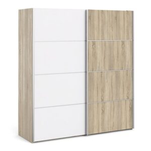 Trek Wooden Sliding Doors Wardrobe In Oak White With 5 Shelves