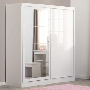 Mack Mirrored High Gloss Sliding Wardrobe With 2 Doors In White