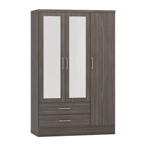 Mack Mirrored Wardrobe With 3 Door 2 Drawer In Black Wood Grain