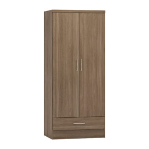 Mack Wooden 2 Doors 1 Drawer Wardrobe In Rustic Oak Effect