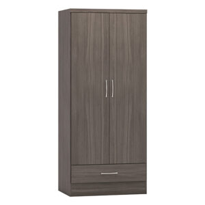 Mack Wooden Wardrobe With 2 Doors 1 Drawer In Black Wood Grain