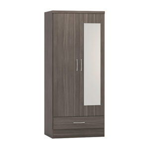 Mack Mirrored Wardrobe With 2 Door 1 Drawer In Black Wood Grain