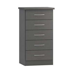 Mack Narrow Wooden Chest Of 5 Drawers In 3D Effect Grey