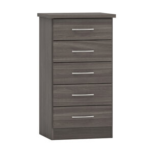 Mack Narrow Wooden Chest Of 5 Drawers In Black Wood Grain