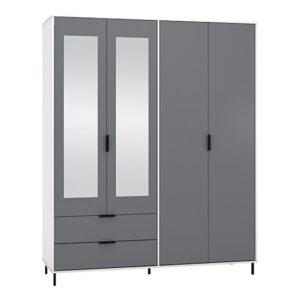 Madric Mirrored Gloss Wardrobe With 4 Doors In Grey And White