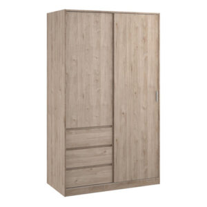 Nakou Sliding Wardrobe 2 Doors 3 Drawers In Jackson Hickory Oak