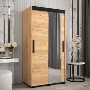 Beilla II Mirrored Wardrobe 2 Sliding Doors 100cm In Golden Oak