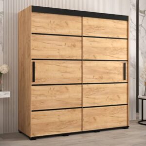 Beilla IV Wooden Wardrobe 2 Sliding Doors 180cm In Golden Oak