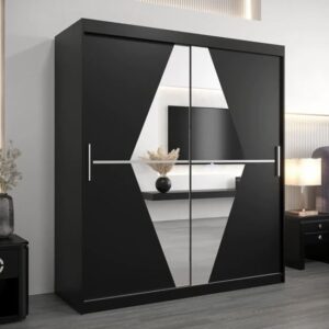 Beloit Mirrored Wardrobe 2 Sliding Doors 180cm In Black