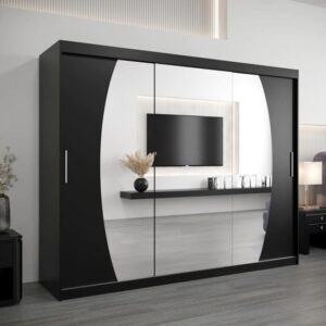 Eden Mirrored Wardrobe 3 Sliding Doors 250cm In Black