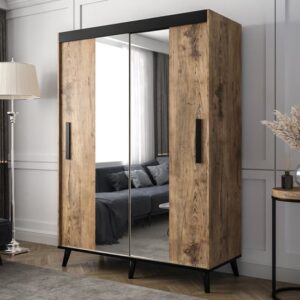 Genoa I Mirrored Wardrobe 2 Sliding Doors 150cm In Chestnut