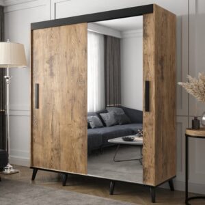 Genoa II Mirrored Wardrobe 2 Sliding Doors 200cm In Chestnut