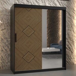 Keene II Mirrored Wardrobe 150cm With 2 Sliding Doors In Black