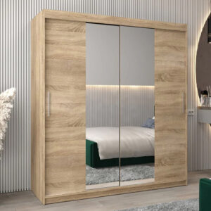 Tavira I Mirrored Wardrobe 2 Sliding Doors 180cm In Sonoma Oak