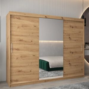 Tavira I Mirrored Wardrobe 3 Sliding Doors 250cm In Artisan Oak