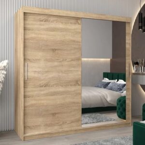 Tavira II Mirrored Wardrobe 2 Sliding Doors 200cm In Sonoma Oak