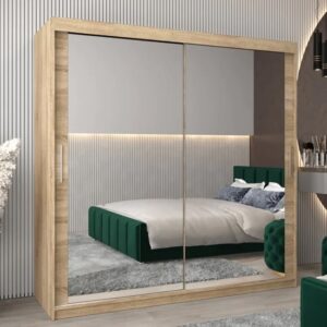 Tavira III Mirrored Wardrobe 2 Sliding Doors 200cm In Sonoma Oak