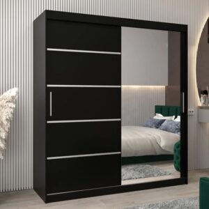 Vevey II Mirrored Wardrobe 2 Sliding Doors 180cm In Black