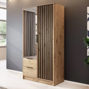 Norco Mirrored Wardrobe With 2 Hinged Doors 105cm In Artisan Oak