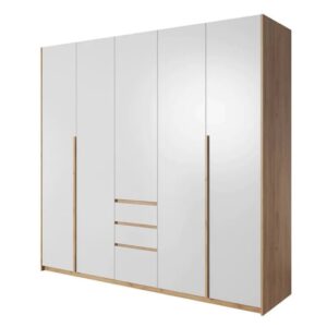 Olbia Wooden Wardrobe 3 Doors 3 Drawers In Golden Oak And White