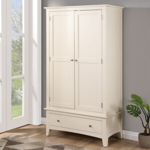 Lenox Wooden Wardrobe With 2 Doors 1 Drawer In Ivory