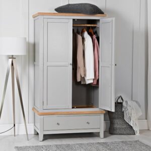 Elkin Wooden Wardrobe With 2 Doors 1 Drawer In Grey And Oak