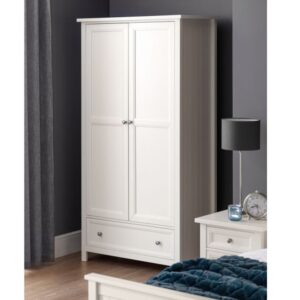 Madge Wooden Wardrobe With 2 Doors 1 Drawer In Surf White