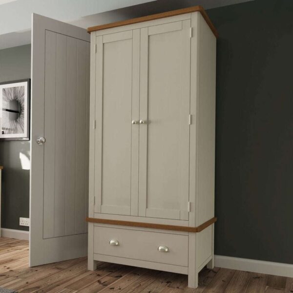 Rosemont Wooden Wardrobe With 2 Doors 1 Drawer In Dove Grey