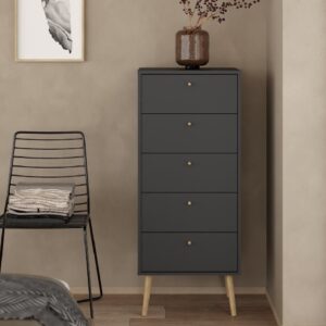 Casey Wooden Chest Of 5 Drawers In Dark Grey