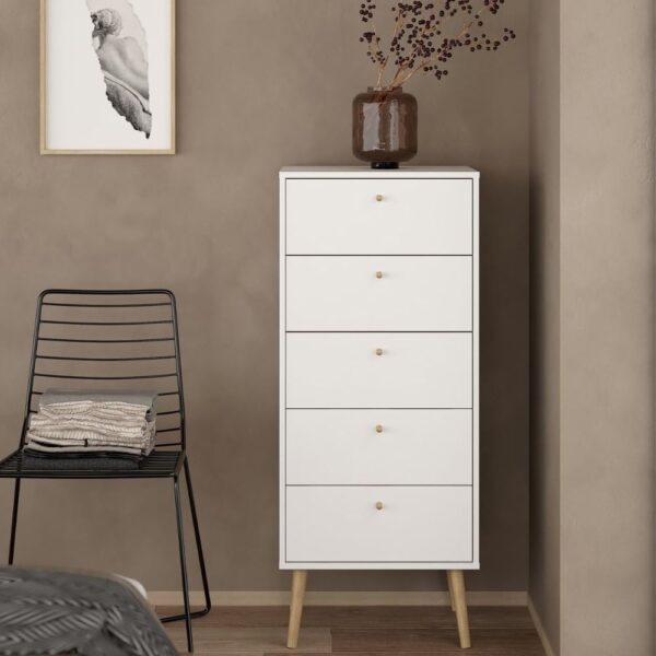 Casey Wooden Chest Of 5 Drawers In White