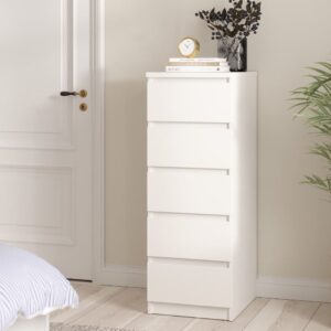 Nakou Wooden Chest Of 5 Drawers Tall In White