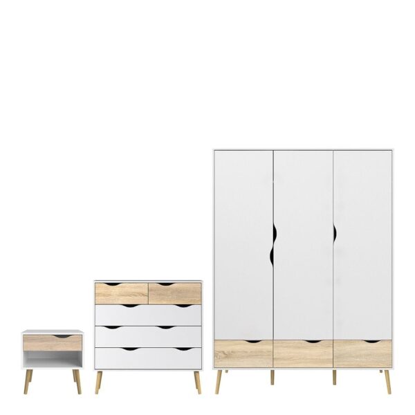 Okla Wooden Bedroom Set With 3 Doors Wardrobe In White And Oak