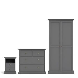 Parayo Wooden Furniture Set With 2 Doors Wardrobe In Matt Grey