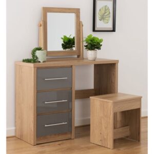 Samaira Dressing Table Set In Grey High Gloss And Light Oak