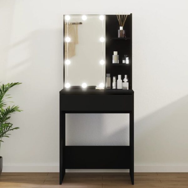 Amherst Wooden Dressing Table In Black With LED Lights