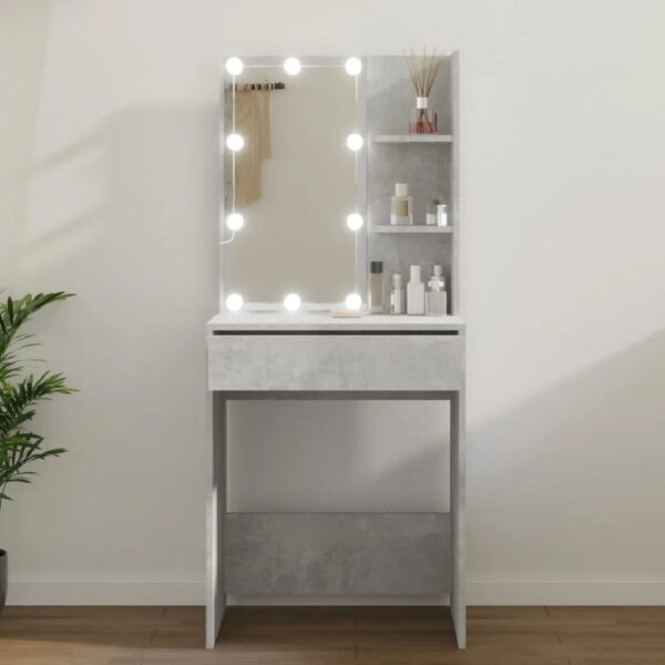 Amherst Wooden Dressing Table In Concrete Grey With LED Lights