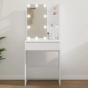 Amherst Wooden Dressing Table In White With LED Lights