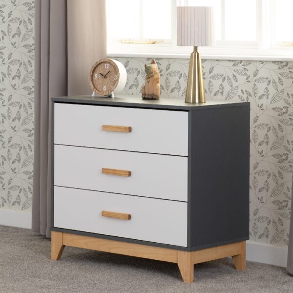 Arthur Wooden Chest Of 3 Drawers In White And Grey