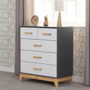 Arthur Wooden Chest Of 5 Drawers In White And Grey