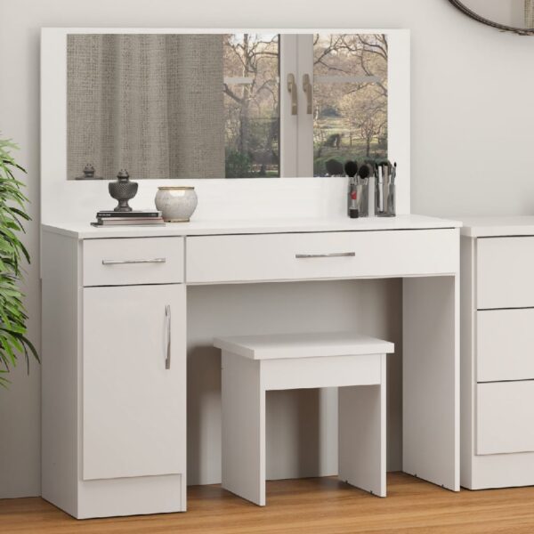 Mack Wooden Dressing Table Set With Gloss Front In White