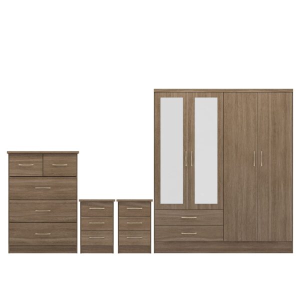 Mack Wooden Furniture Set With 3 Doors Wardrobe In Rustic Oak