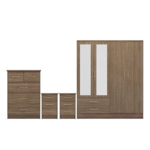 Mack Wooden Furniture Set With 4 Doors Wardrobe In Rustic Oak