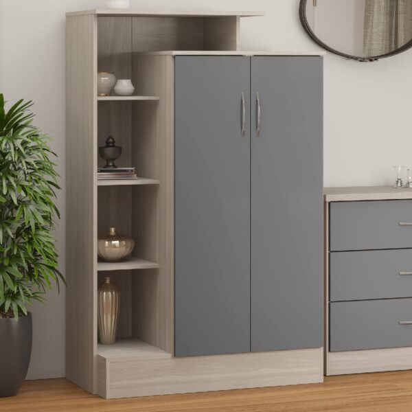 Mack Wooden Wardrobe With 2 Doors And Grey Gloss Front In Oak