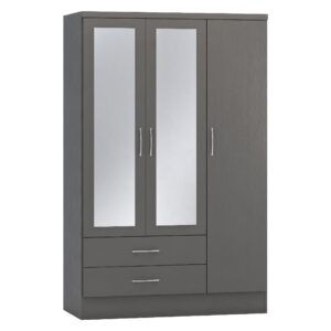 Mack Wooden Wardrobe With 3 Doors 2 Drawers In Grey