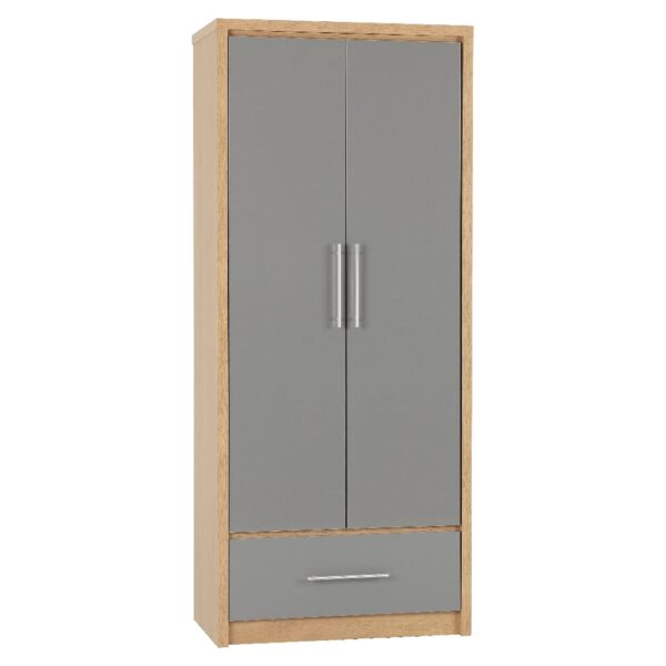 Samaira Wooden Wardrobe With 2 Door And Grey Gloss Front In Oak