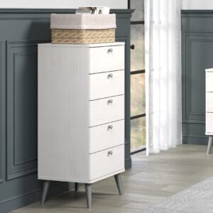 Avoch Wooden Narrow Chest Of 5 Drawers In White