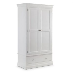 Calida Wooden Wardrobe With 2 Doors 1 Drawer In Lacquer White